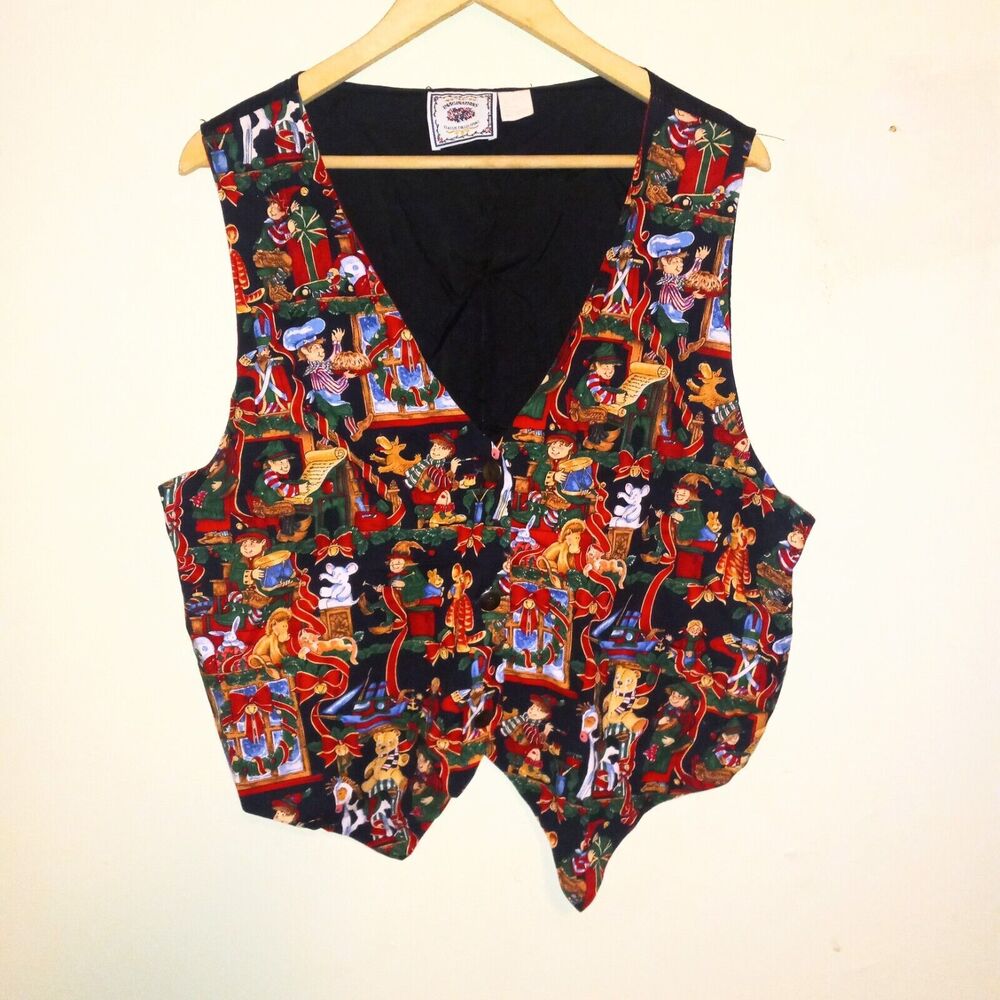 Imaginations Classic Collection Christmas Vest-Size 2X-Santa Workshop-Tie Back